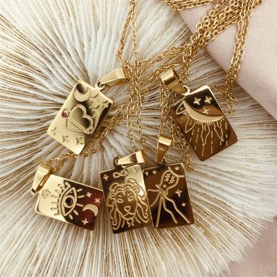 China Women Fashion Classic Stainless Steel Tarot Card Gold Plated Square Necklace for sale