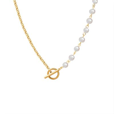 China CLASSIC Elegant Baroque Freshwater Pearl Necklace 18K Gold Stainless Steel Chain Bracelet Necklace for sale