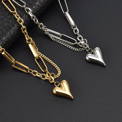 China Punk Trend 18K Gold Plated Love Charm Pendan Necklace Chain Stainless Steel Heart Shaped Necklace for sale