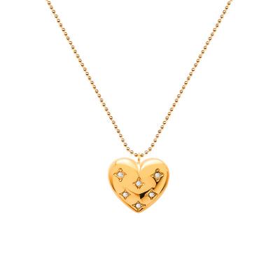 China INS CLASSIC Popular 18K Gold Plated Stainless Steel Star Zircon Heart Shaped Women's Stud Earring Necklace for sale