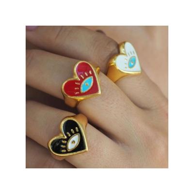 China Punk Non Tarnish Eye Large Chunky Heart Ring Trendy Women Men Jewelry 18K Gold Enamel Ring for sale