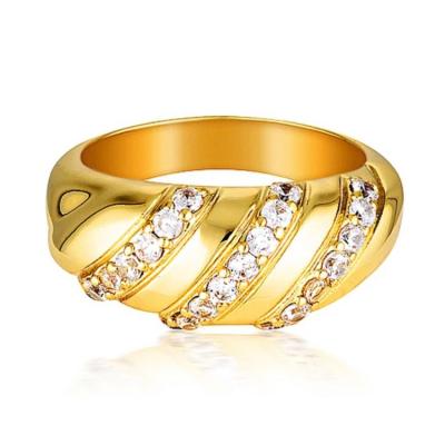 China 18K Gold Zircon Stainless Steel Crescents Luxury Double Row Finger Trendy Women Jewelry Ring for sale