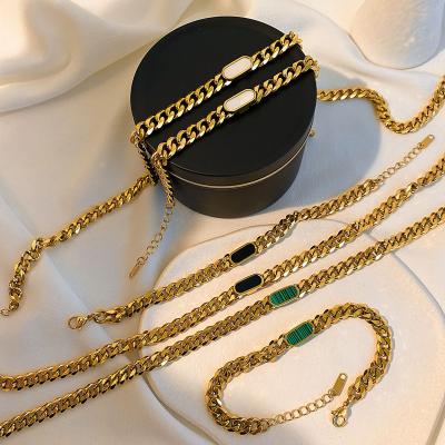 China Hiphop 18K Gold Plated Square Malachite Natural Steel Cuban Hip Hop Stainless Shell Jewelry Chain Necklace for sale