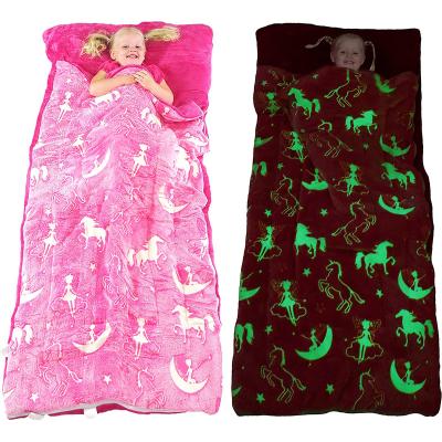 China Mummy Kids Sleeping Bag Glow in the Dark Slumber Sack for Girls and Boys Large Soft Durable Warm Plush Sleeping Bags with Pillow for sale