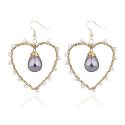 China Wholesale Cheap Handmade Copper Romantic Dangle Earrings Natural Shell Pearl Heart Earrings For Women for sale