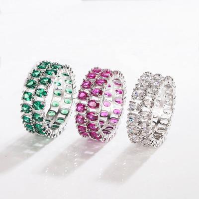 China Hiphop Jewelry Luxury Minimalist Silver Gold Plated Rainbow Baguette Geometric Full Pave Zircon Women Crystal Diamond Rings for sale