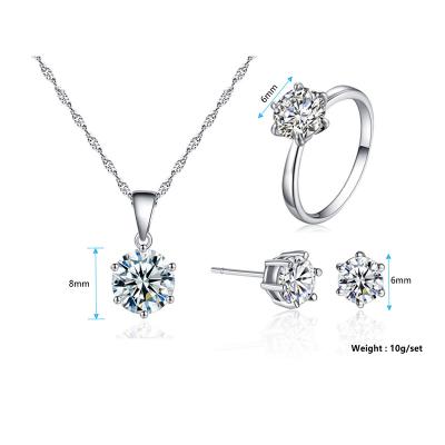 China 2021 CLASSIC Korean Shiny Silver Jewelry Set 925 Sterling Silver Crystal Geometric Cubic Zirconia Round Pendant Necklace For Women for sale