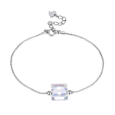 China 2021 fashion romantic s925 sterling silver beaded chain with pave round crystal and blue zircon disc bracelet for sale