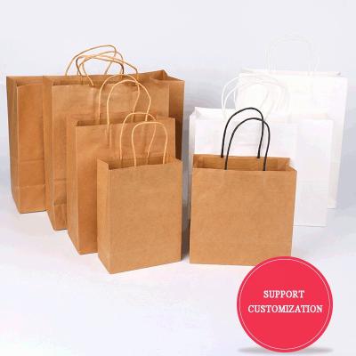 China Recycled Materials Recycled Custom Logo Printed Grocery Shopping Packaging Brown Paper Tote Bag With Handles for sale