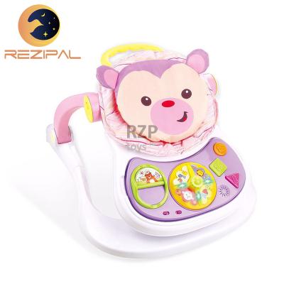 China Dining Chair 4 in 1 Cartoon Monkey Musical Baby Roller Walker Folding Baby Walker Rotating Dining Chair for sale