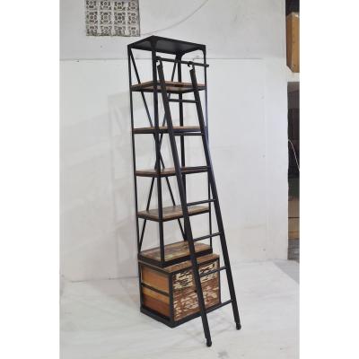 China Industrial Reclaimed Recycled Indian Wood Industrial Loft Slim Tall Ladder Bookcase for sale