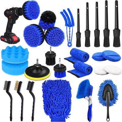 China Hot Sales Car Cleaing Amazon Retailer 26Pcs Car Wash Brush Auto Wash Drill Brush Set Car Cleaning Tool Kit For Interior for sale