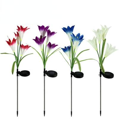 China Solar Colored Outdoor Light Imitation Cloth Material 4 Silk Simulation Garden Lights Lily Flower Garden Lights for sale