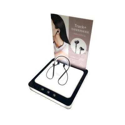 China Bluetooth Connection Acrylic Earphone Display Stand Retail White Black Blue Color Automatically Counter Tooth Connection for sale