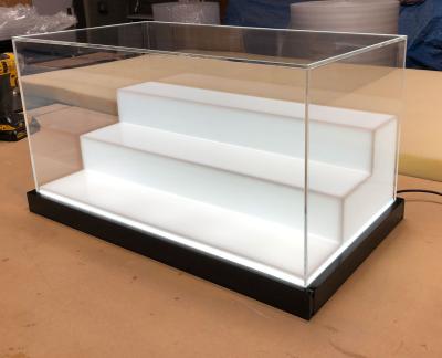 China Custom Club Retail Store Illuminated Base White LED Lighting Countertops Acrylic Display Cabinet for sale