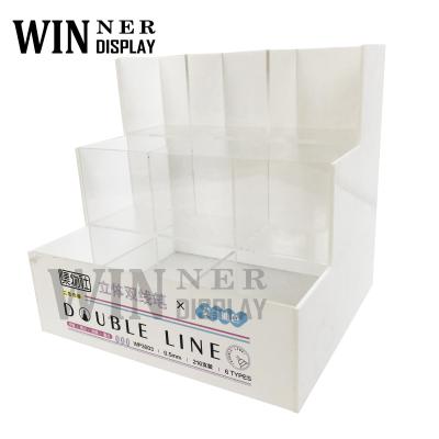 China Clear White Acrylic Recycleable Stationery Shop Supply Display Stand Desktop Pen Holder With Printing Visual for sale