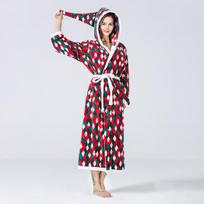 China Custom Printed Women's Flannel Bathrobe Women's Wearable Nightwear Soft Warm Night Robe with Pockets Halloween and Christmas Long Robes for sale