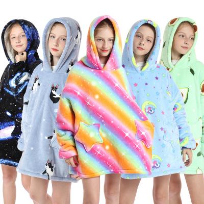 China Winter TV Sherpa Wearable Cute Children's Wearable Blanket Hooded Blanket Oversized Blanket Warm Kids Prints for sale