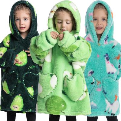 China 2022 New Children's Wearable Hooded Hot Adult Printed TV Flannel Blanket Cute Children's Hoodie Baby Wearable Oversized Hoodie Blanket for sale