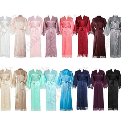 China B007 15 various colors good quality lace morning QUICK DRY ice silk pajamas long robe for women sleepwear women long robes ladies satin long robes for sale