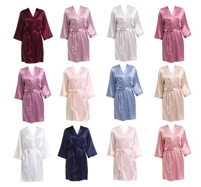 China Solid Color Hot QUICK DRY Matte Satin Warm Matte Satin Dressing Gown Morning Kimono Satin Long Robe Morning Robe WH09 Silk Nightgown for sale