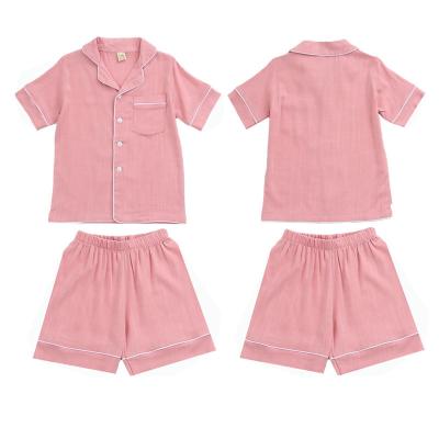 China K08 thermal hot sale parent-child pajamas set plain soild color cotton and linen sleepwear sets short sleeve short pants kids pajamas set for sale