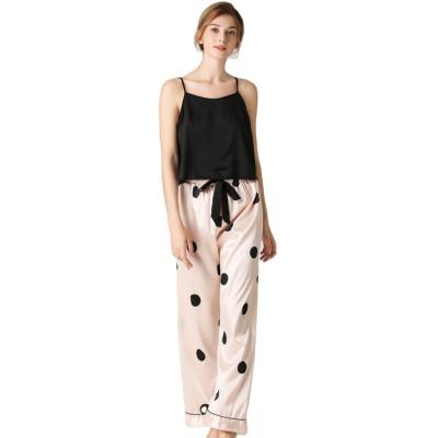 China 2022 Summer Thin Women Spring/Polka Dot Print QUICK DRY Pajamas Set Small Suspenders Tank Tops Two Piece Silk Homewear Pants for sale