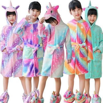 China Wholesale Wearable Winter Children's Pajamas Set Soft Touch Hooded Bathrobes Girls Boys Flannel Kids Child Warm Sleepwear Pajamas for sale