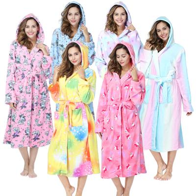 China Warm autumn and winter wearable floral hooded bathrobes and thick flannel printed pajamas stretched couples nightgown home wear for sale