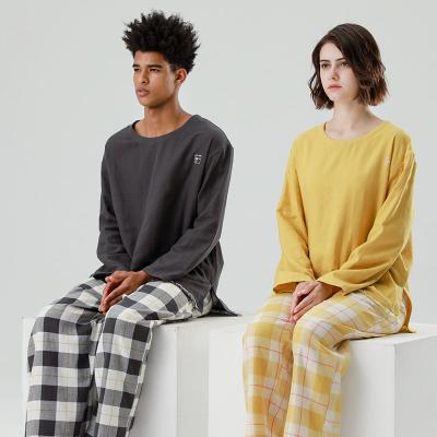 China New type QUICK DRY top sale cotton couples pajamas set autumn and winter women's long sleeve thickened double-layer pajamas men's homewear for sale