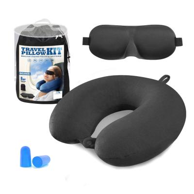 China Ergonomic Luxury Memory Cotton Office Pillow Travel Eye Mask Earplug 3 In 1Memory Foam Travel Pillow Set for sale