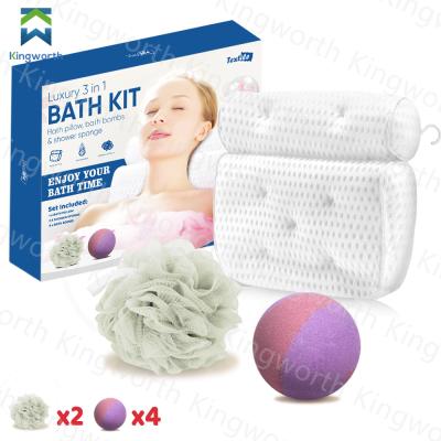 China Sustainable Bathroom Set Spa Tub Flower Safety Ball Bath Salt Bath Pillow Set for sale