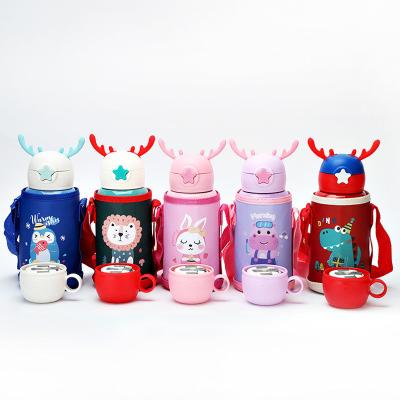 China Sustainable 500ml Custom color cartoon flask  water bottle vacuum with lid and straw for sale