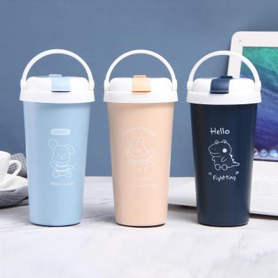 China PORTABLE Korean 304 stainless steel vacuum mug creative handle straw coffee cup portable handy gift water cup for sale