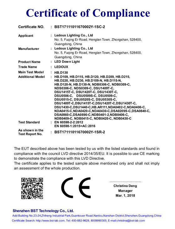 CE - Zhongshan Ledoux Lighting Co., Ltd.