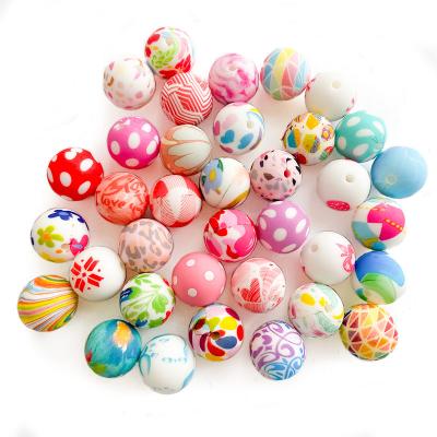 China Soft Toy Fashion Teething Accessories DIY Nursing Jewelry Round Beadable Pen Silicone Charms 15mm Printed Silicone Bead for sale