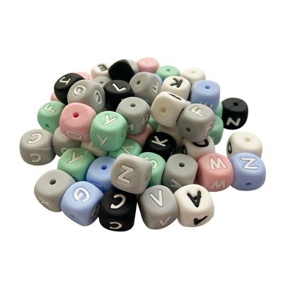 China Soft Toy Wholesale 12mm BPA Free Soft Teething Beads Food Grade Silicone Loose Beads English Alphabet  Silicone Letter Beads for sale