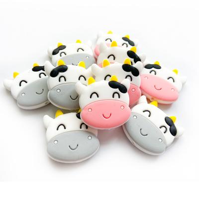 China Soft Toy Fashion Food Grade Baby Teething Necklace Nursing Toy cow  Silicone Charms Focal Beads For Beadable Pens for sale