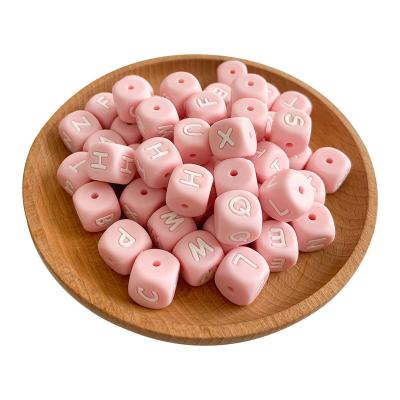 China Soft Toy BPA Free Food Grade 12mm Pink  Soft Silicone Baby Teething English Alphabet Letter Beads Silicone Number Beads For Baby for sale