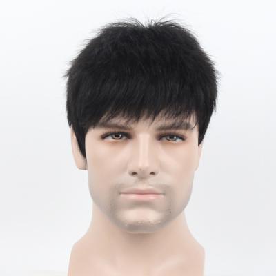 China Factory Wave Cheap Wigs 100% Silky Straight Hair Wholesale For Men's Short Brazilian Hair Men's Wig for sale