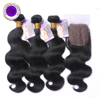 China Unprocessed Raw Body Wave 100% Virgin Hair Bundles With Closure Brazilian Hair Weave Bundles Straight 3 Bundles With Lace Closure for sale