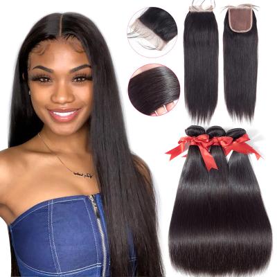 China 12A Yong Human Hair 100% Mink Hair Extension Woman Cuticle Aligned Raw Brazilian Virgin Straight Hair Bundles With Closure for sale