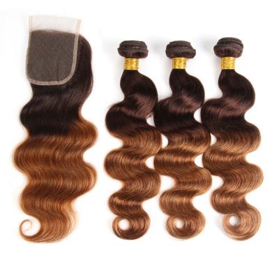 China Brazilian Body Wave Ombre Hair Virgin Hair Ombre Hair Bundles With Closure, 3 Bundles Brazilian Ombre Hair for sale