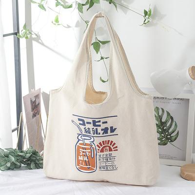 China Eco-friendly custom printed high korean canvas tote bag with pocket shopper bag reusable cotton for sale