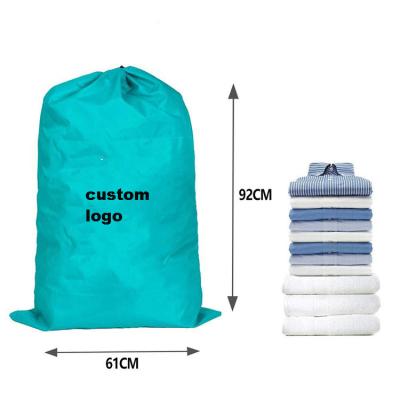 China Custom Durable Heavy Duty Portable Nylon Hotel Pleat Large Drawstring Logo Printing Drawstring Laundry Bags for sale