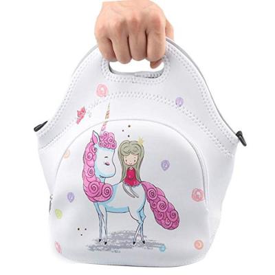 China Waterproof Custom Sublimation Neoprene Unicorn Cartoon Cooler Bag Lunch Bag For Kids School for sale