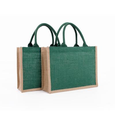 China Personalized Custom Burlap Tote Bag Monogram Beach Bags Rope Handle Bridesmaid Green Gift Burlap Bags for sale