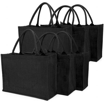 China Eco-Friendly Beach Travel Grocery Market Office Hemp Canvas Jute Shopper Shopping Bag Black Wholesale for sale