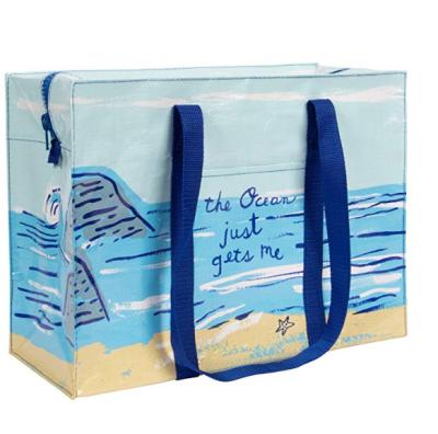 China Large Laminated Blue PP Non Woven Material Recycled Reusable Grocery Bag Eco - Friendly With Zipper Closure for sale