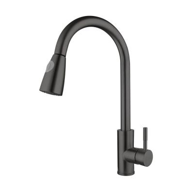 China Hot Selling Main Body Black Brass Pull Down Sense Faucets Large Adjustable Water Spout Spray Kitchen Sink Faucet for sale